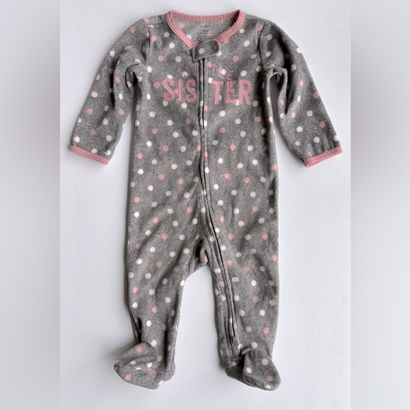 Carter’s Little Sister Double Zip Fleece Polka Dot Sleeper Footed Pajamas 9M EUC - Picture 7 of 9